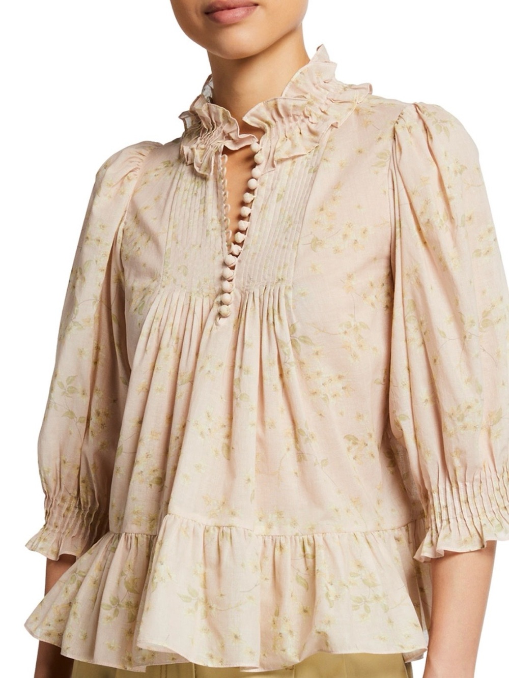 Rebecca Taylor Pale Blush Floral Ruffle Peplum Blouse